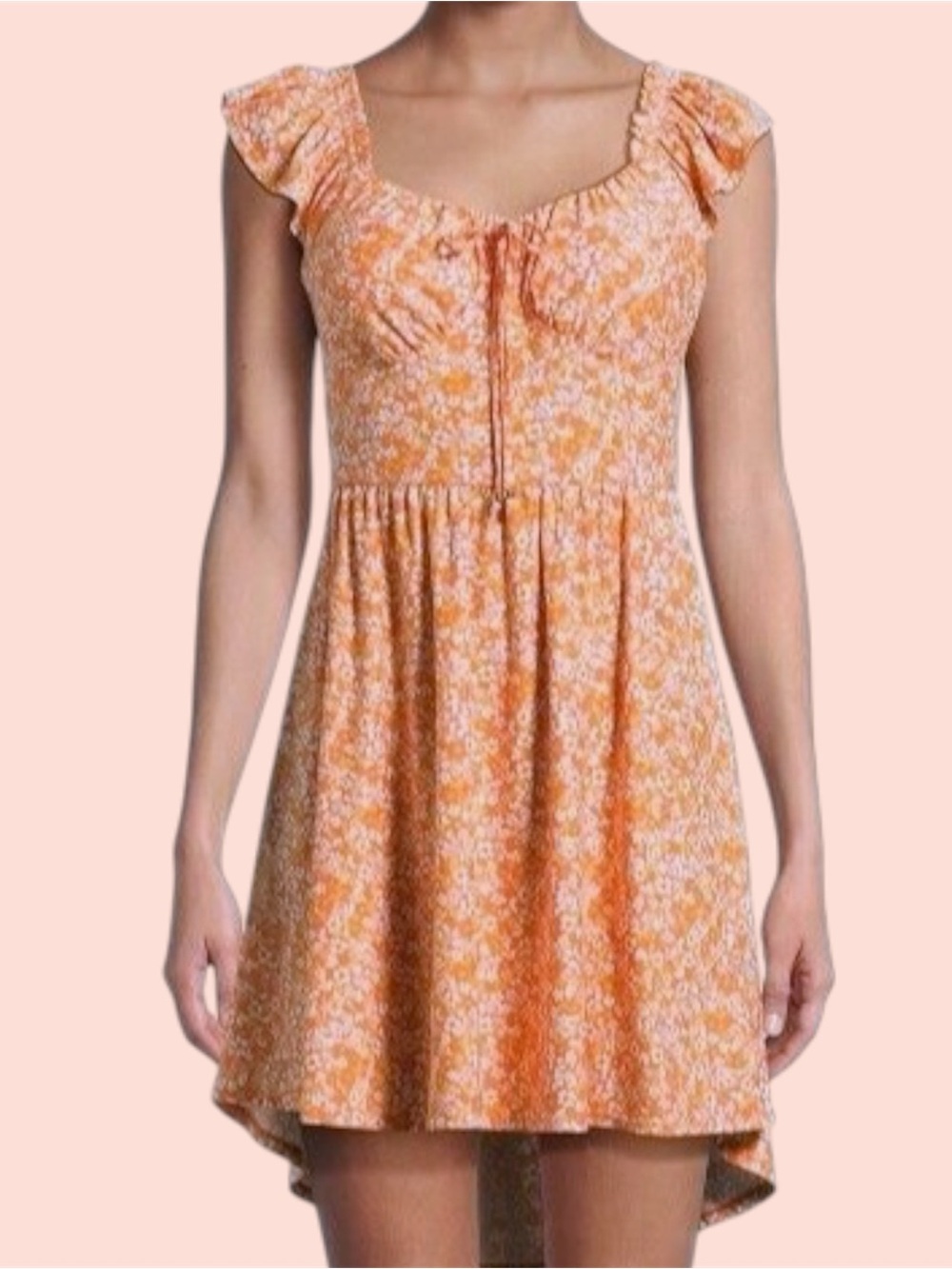 Orange Floral Tie-Front Dress